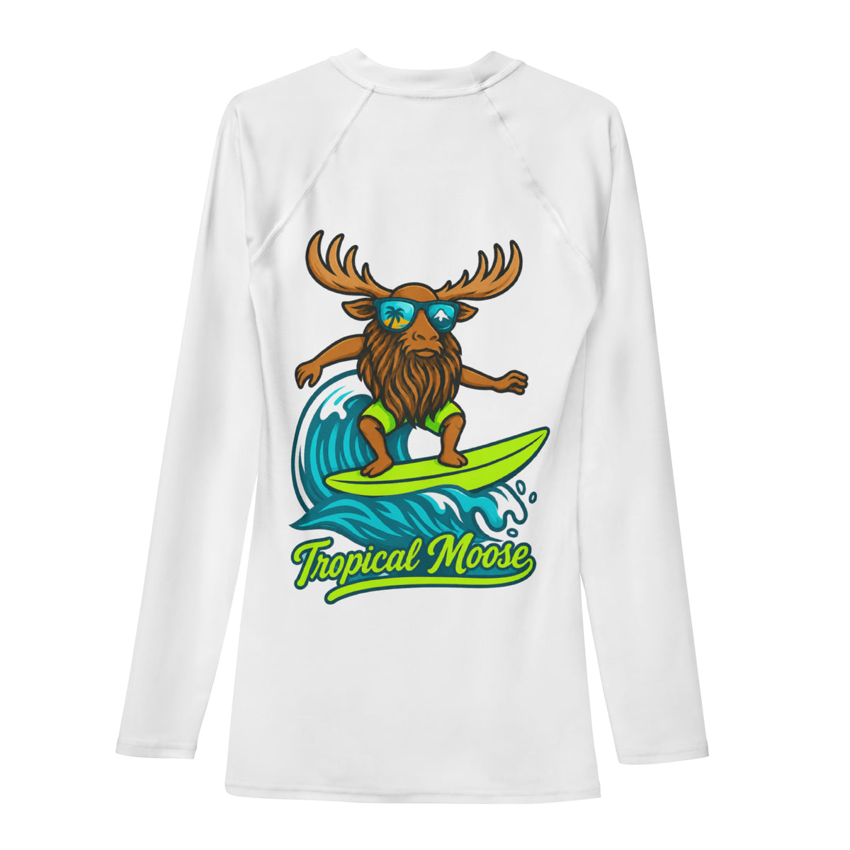 Surf Moose Long Sleeve Rash Guard in White, alternate back view
