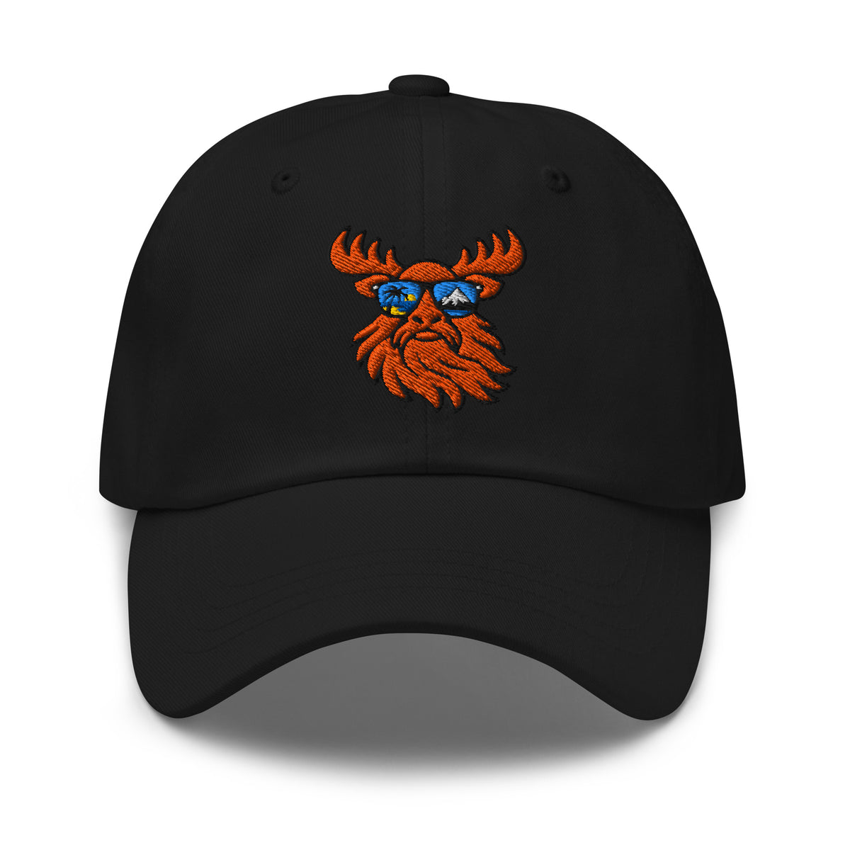 Tropical Moose Embroidered Dad Hat in Black, front view