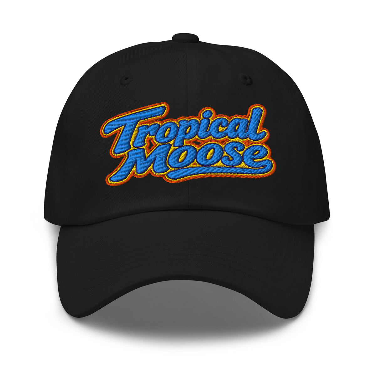 Tropical Moose Script Dad Hat in Black, front view
