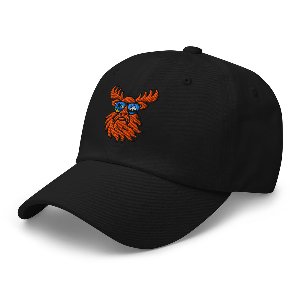 Tropical Moose Embroidered Dad Hat in Black, left front view