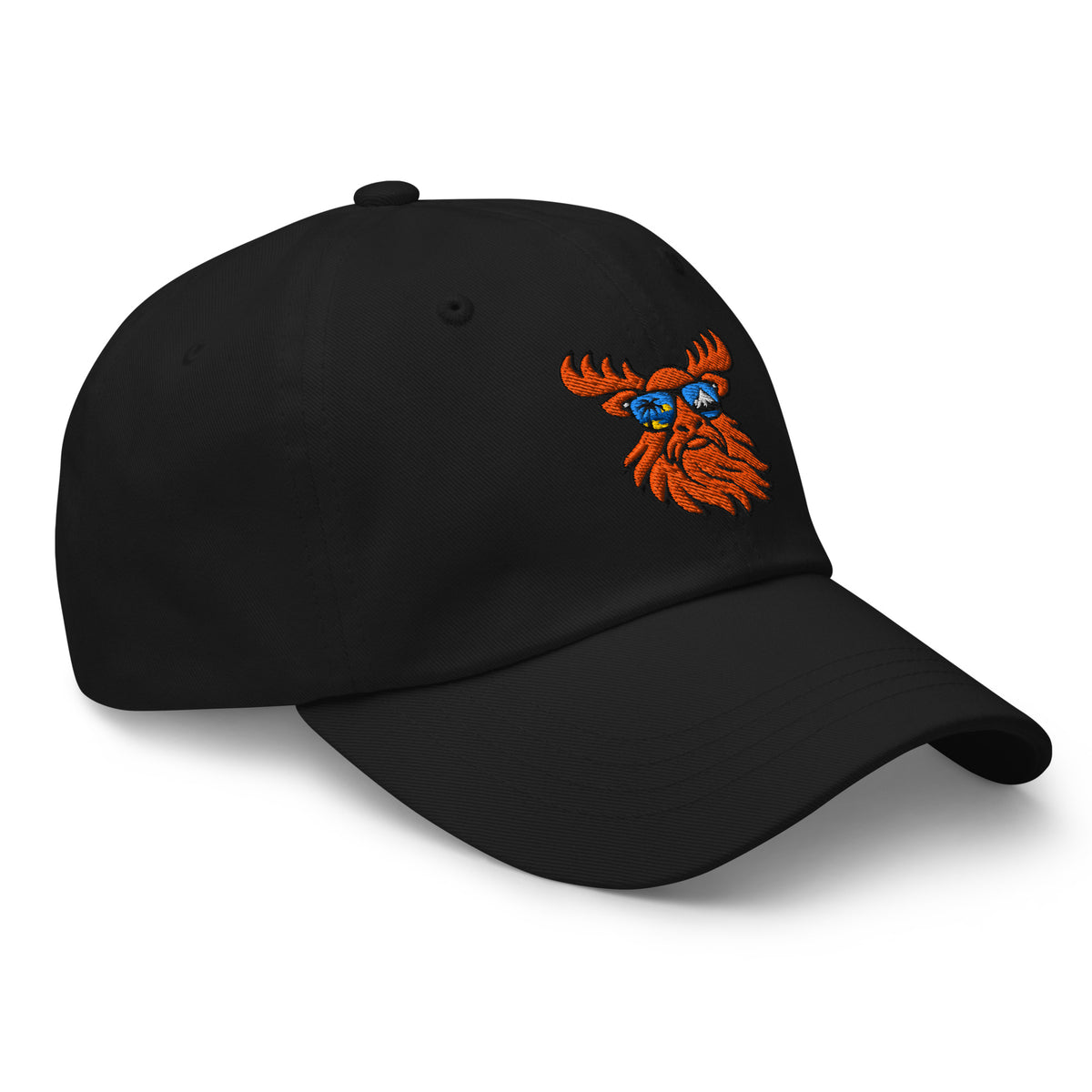 Tropical Moose Embroidered Dad Hat in Black, right front view