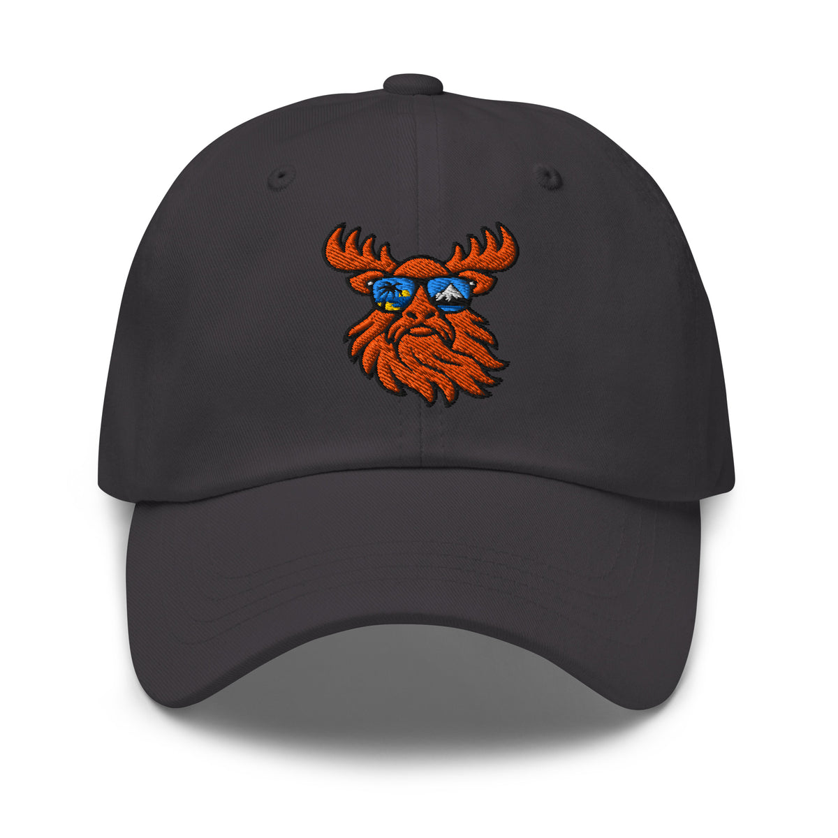 Tropical Moose Embroidered Dad Hat in Dark Grey, front view