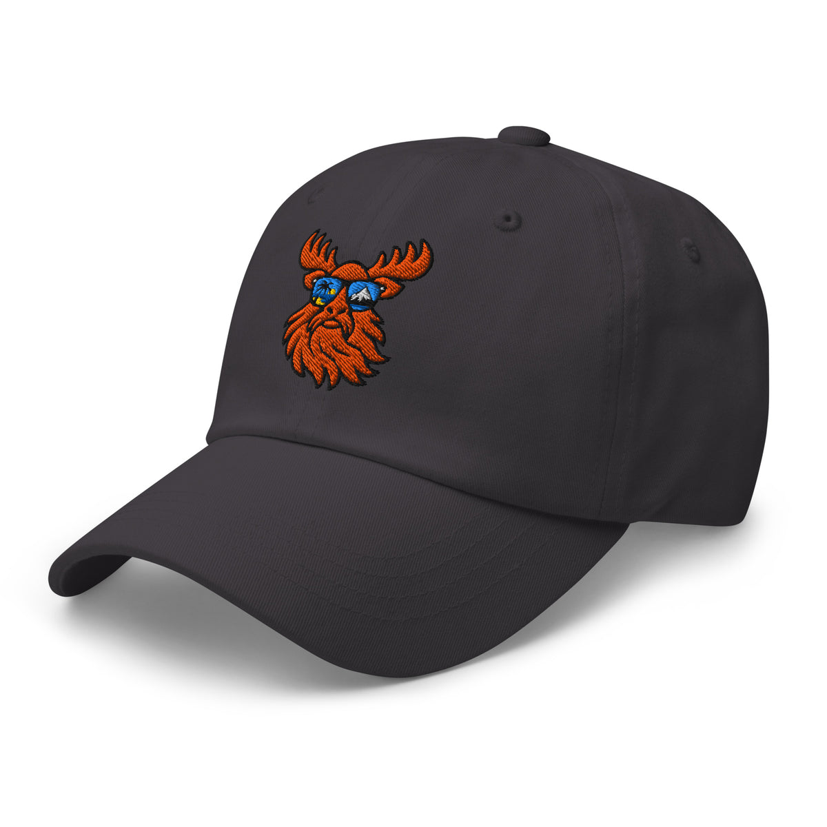 Tropical Moose Embroidered Dad Hat in Dark Grey, left front view