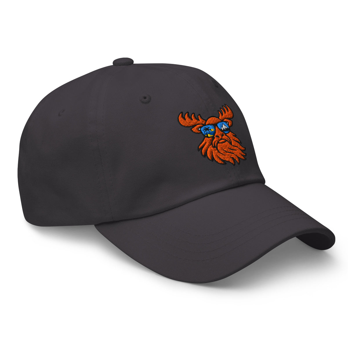 Tropical Moose Embroidered Dad Hat in Dark Grey, right front view
