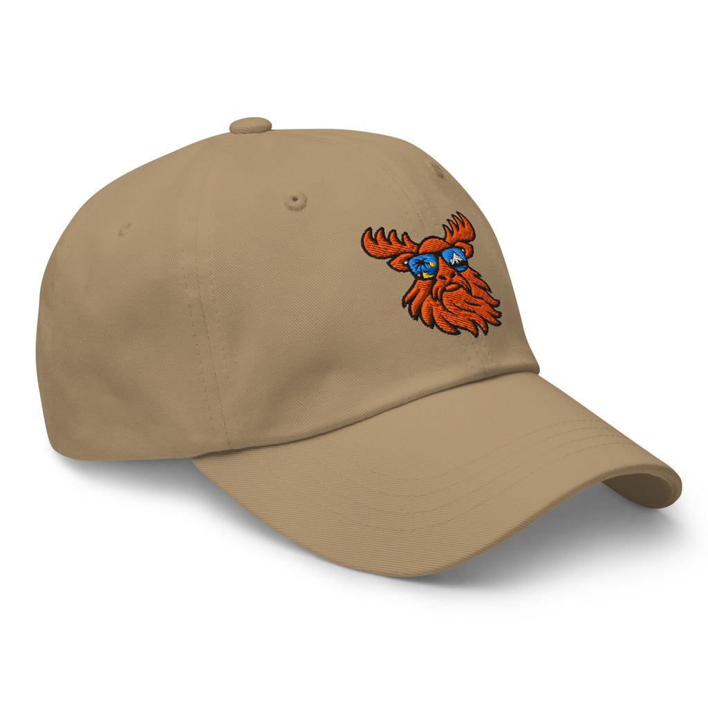 Tropical Moose Embroidered Dad Hat in Khaki, right front view