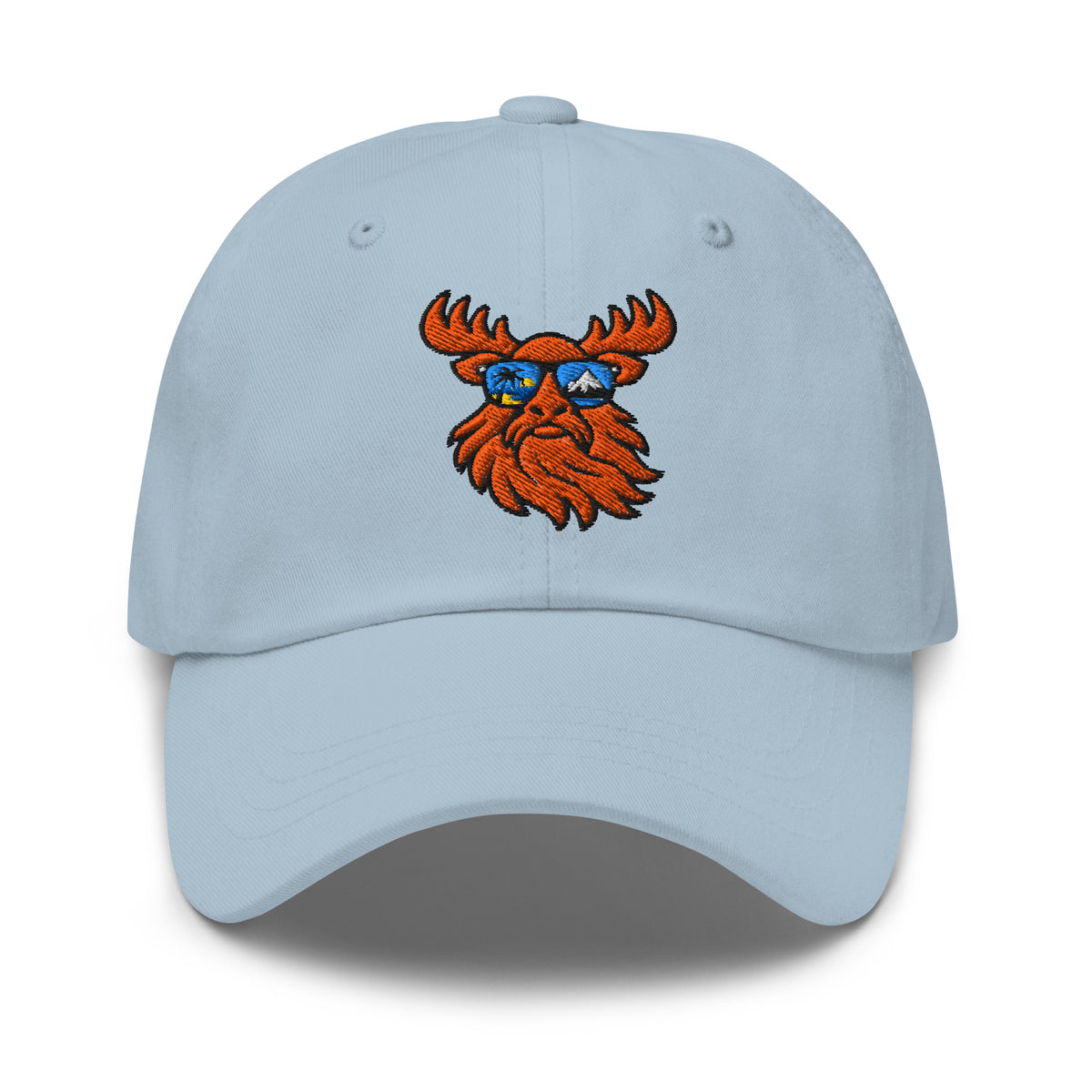 Tropical Moose Embroidered Dad Hat in Light Blue, front view