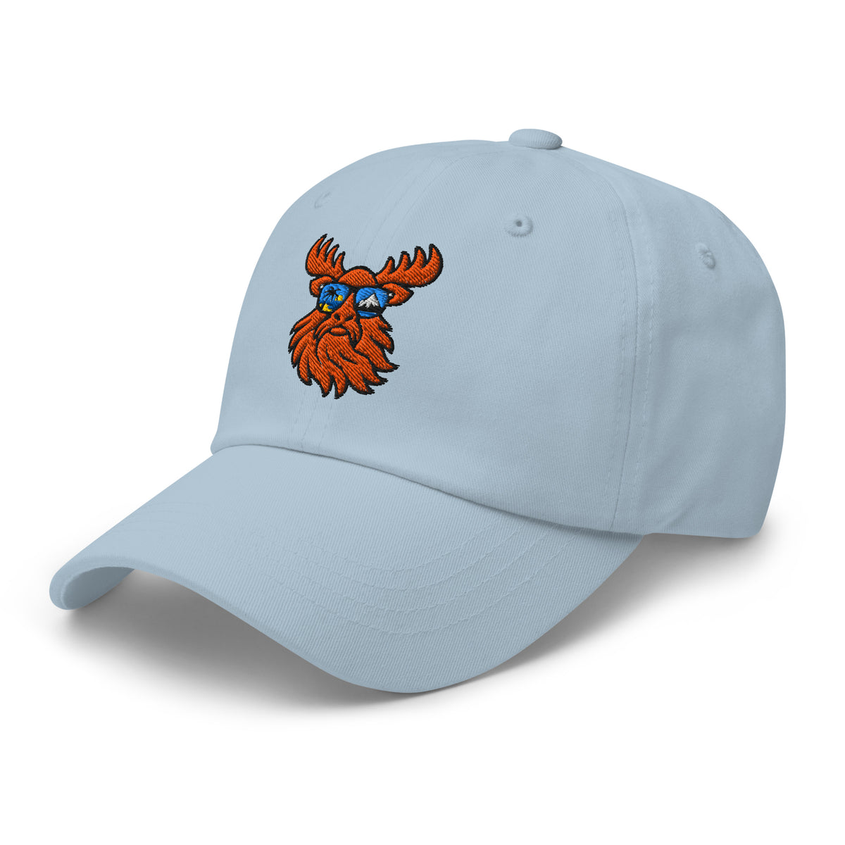Tropical Moose Embroidered Dad Hat in Light Blue, left front view