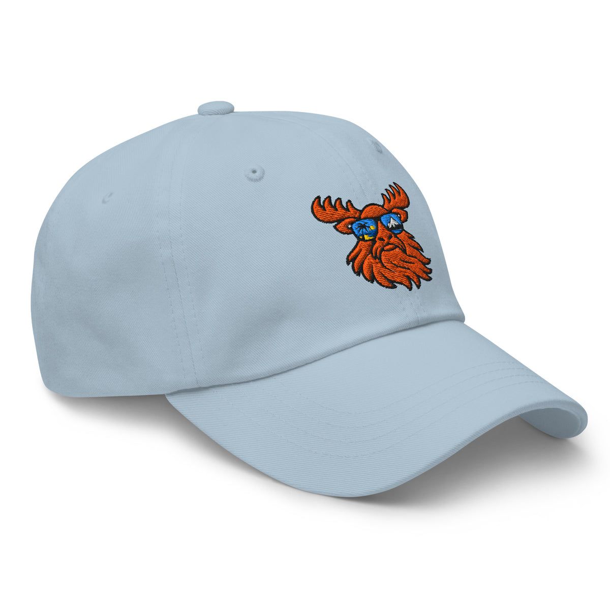 Tropical Moose Embroidered Dad Hat in Light Blue, right front view