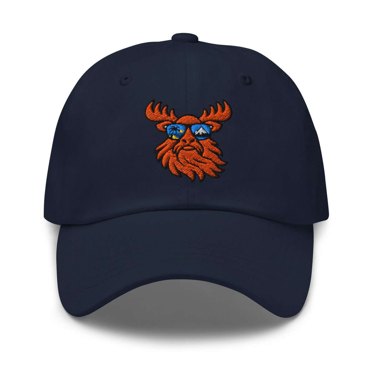 Tropical Moose Embroidered Dad Hat in Navy, front view