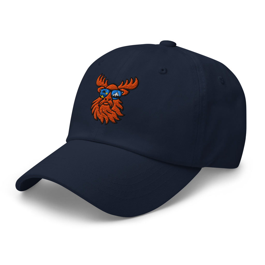 Tropical Moose Embroidered Dad Hat in Navy, left front view
