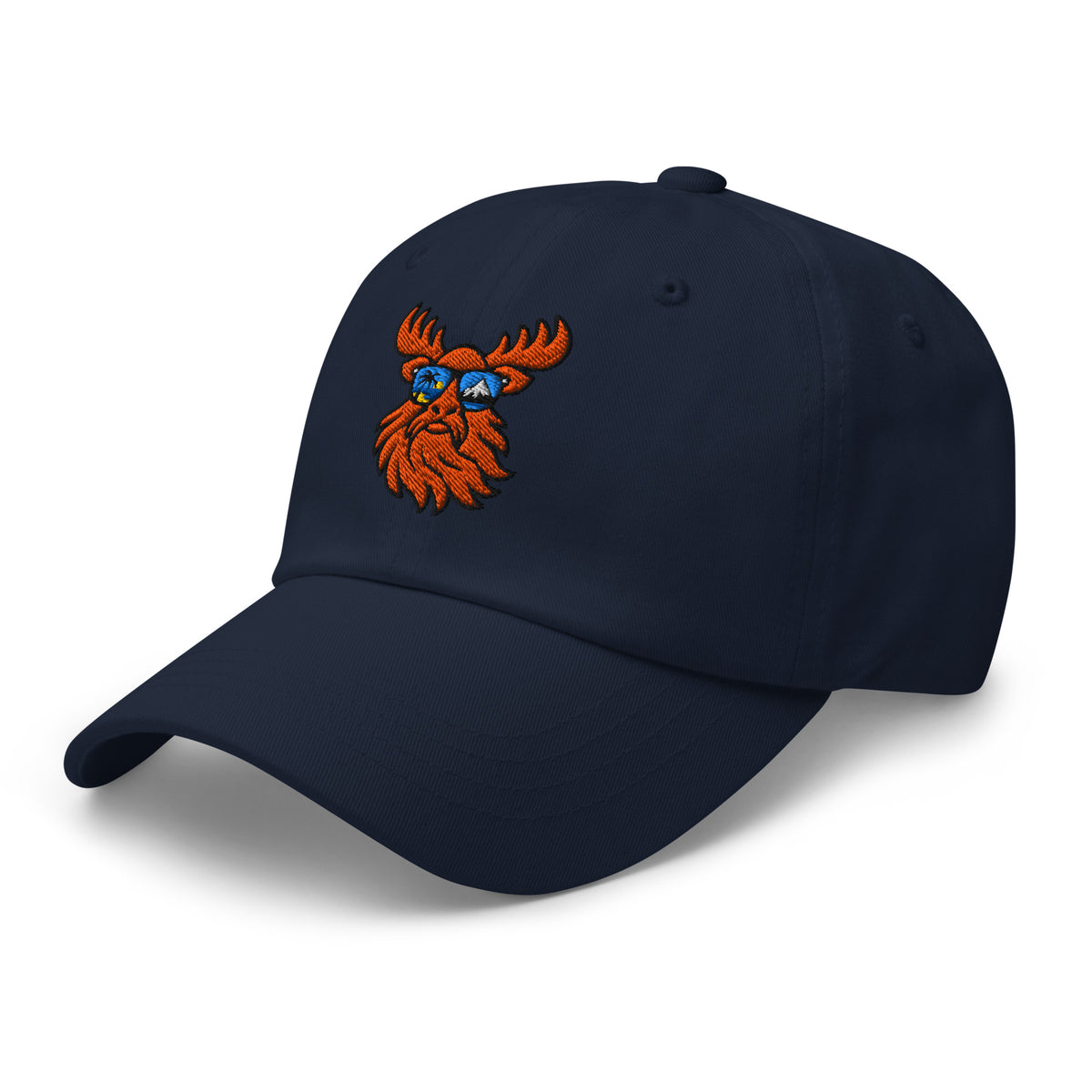 Tropical Moose Embroidered Dad Hat in Navy, left front view