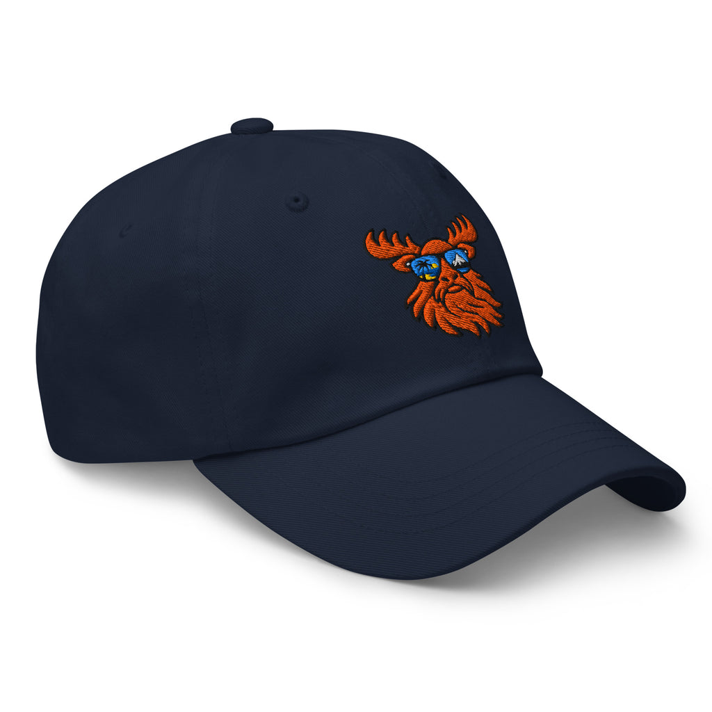 Tropical Moose Embroidered Dad Hat in Navy, right front view