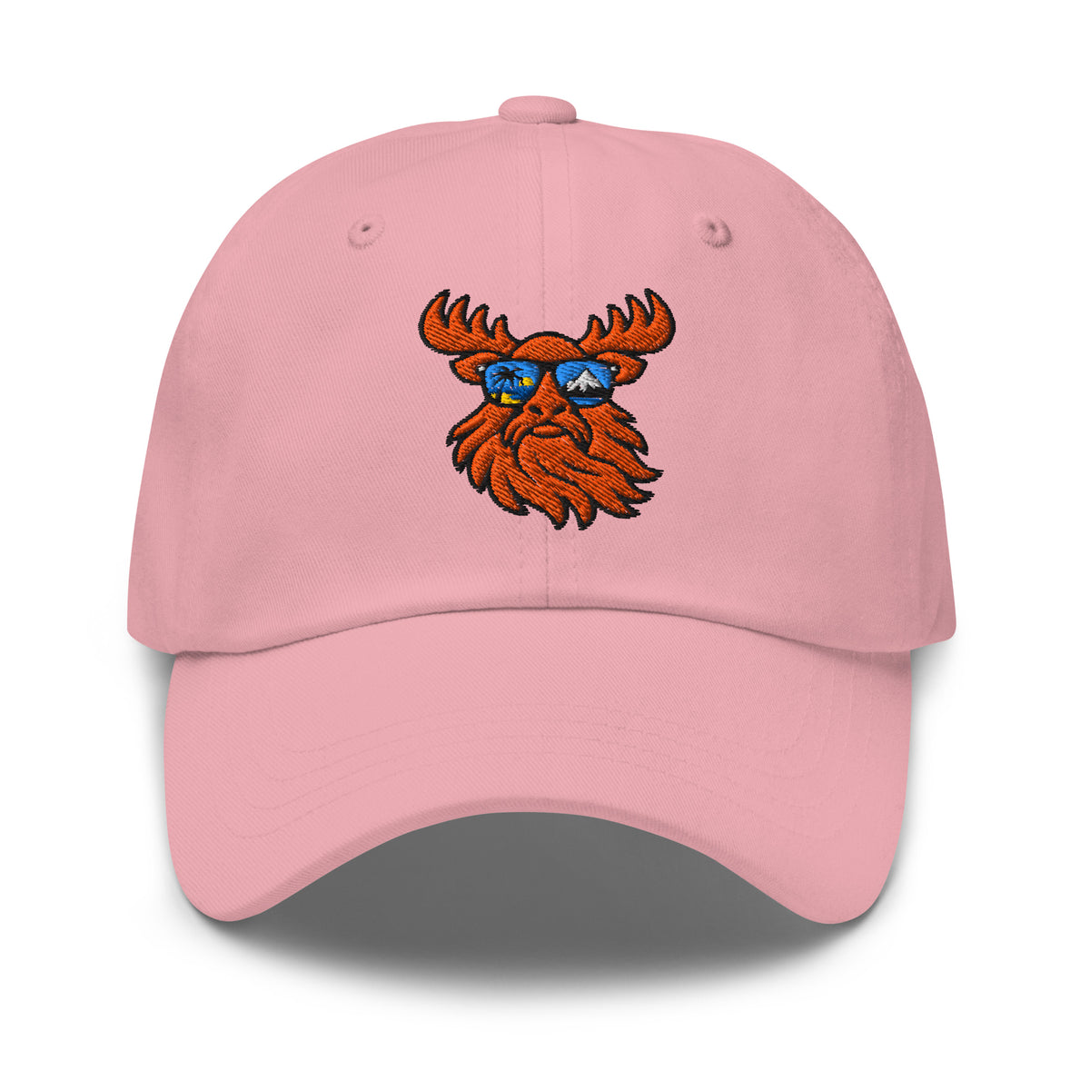Tropical Moose Embroidered Dad Hat in Pink, front view