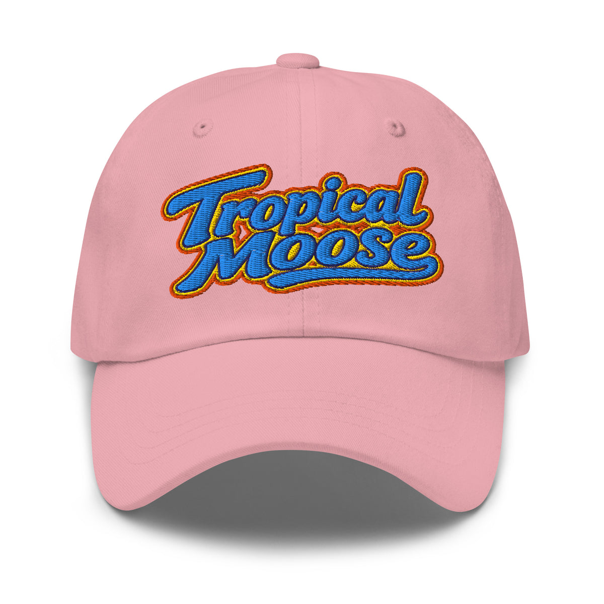 Tropical Moose Script Dad Hat in Pink, front view