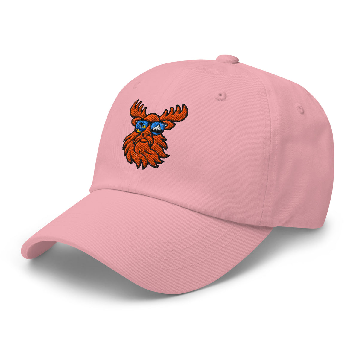 Tropical Moose Embroidered Dad Hat in Pink, left front view