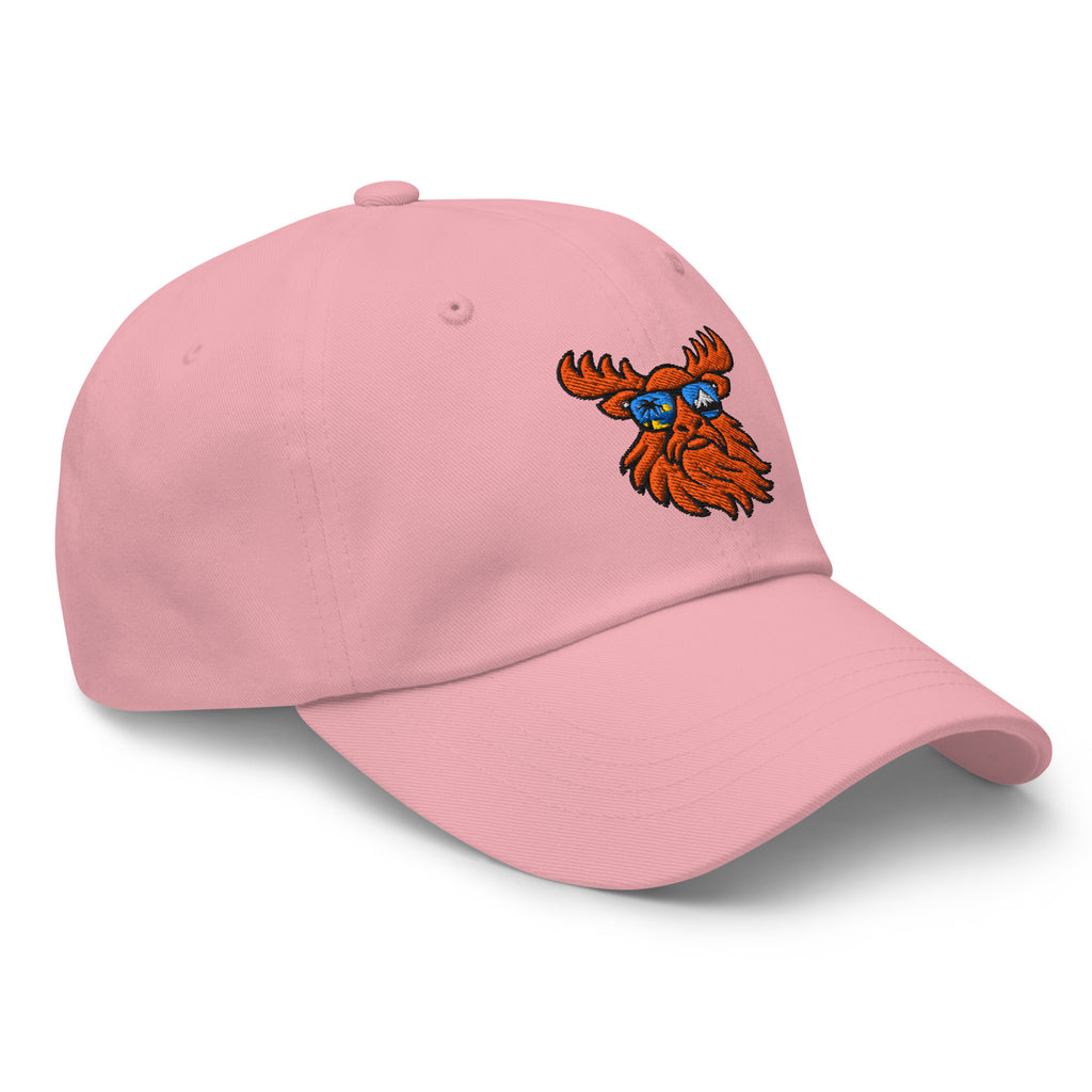 Tropical Moose Embroidered Dad Hat in Pink, right front view