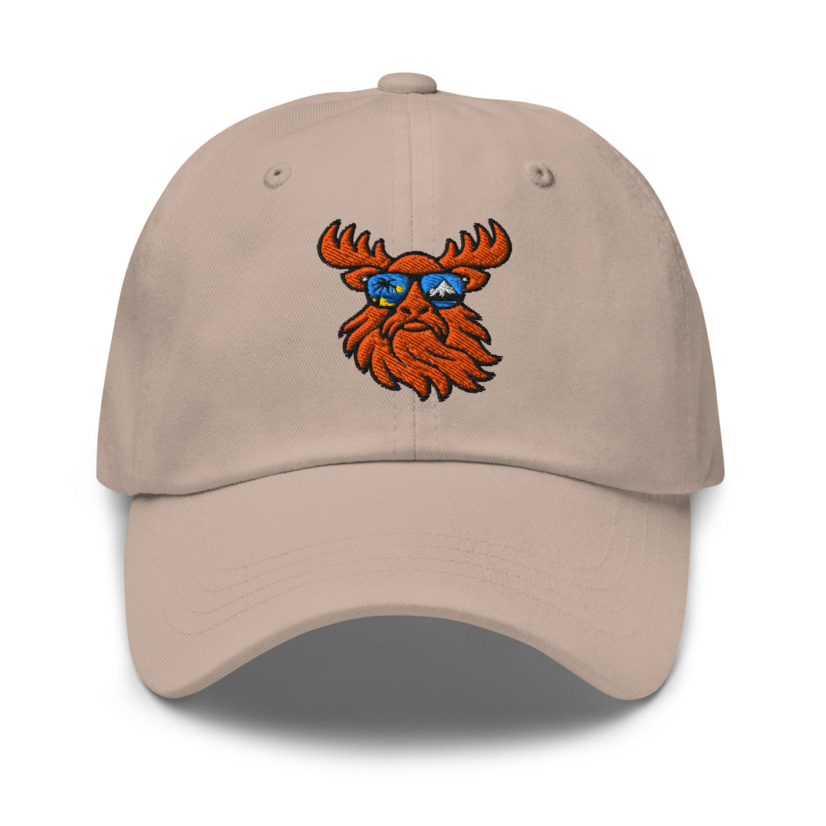 Tropical Moose Embroidered Dad Hat in Stone, front view
