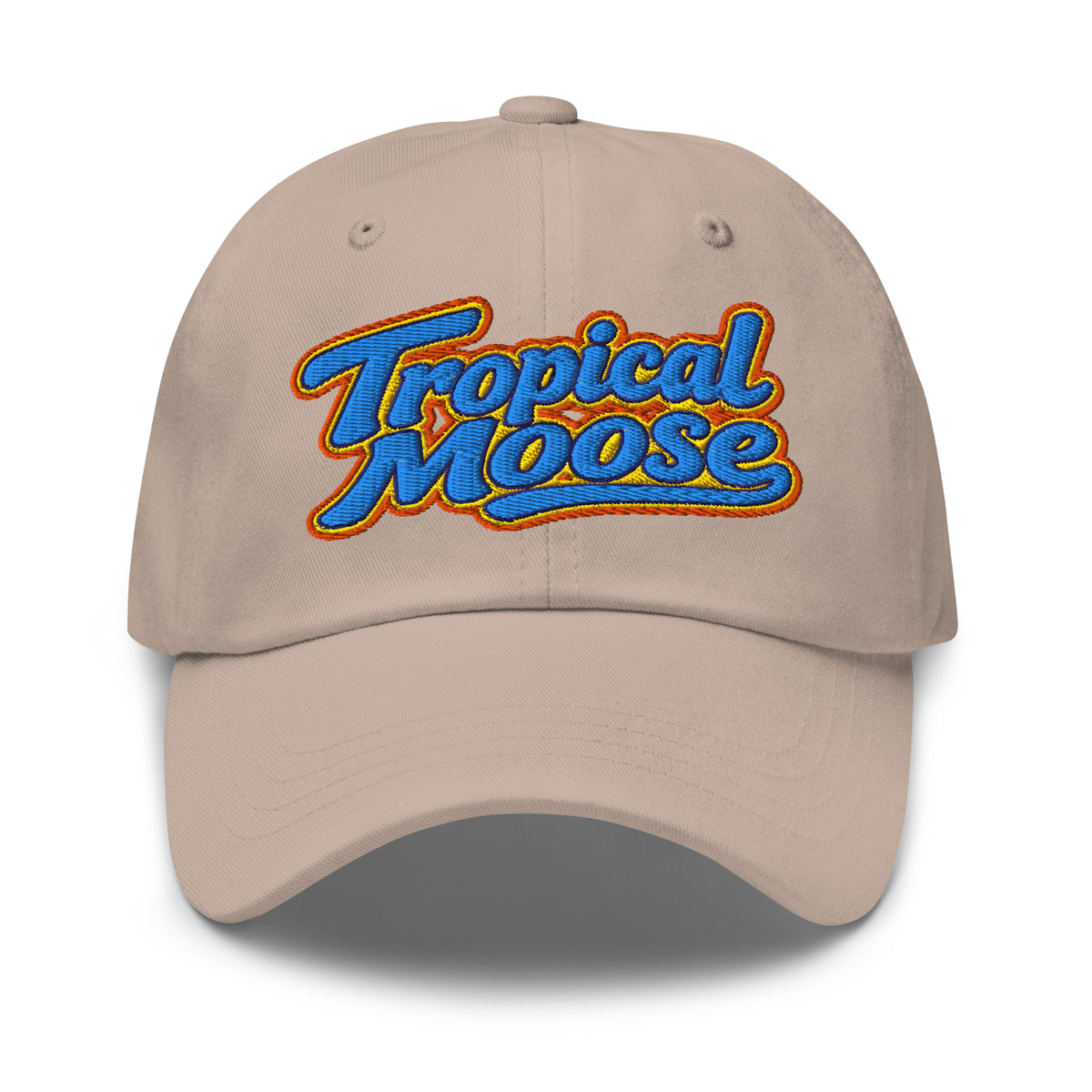 Tropical Moose Script Dad Hat in Stone, front view
