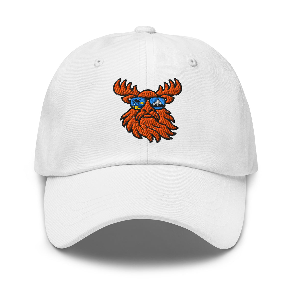 Tropical Moose Embroidered Dad Hat in White, front view