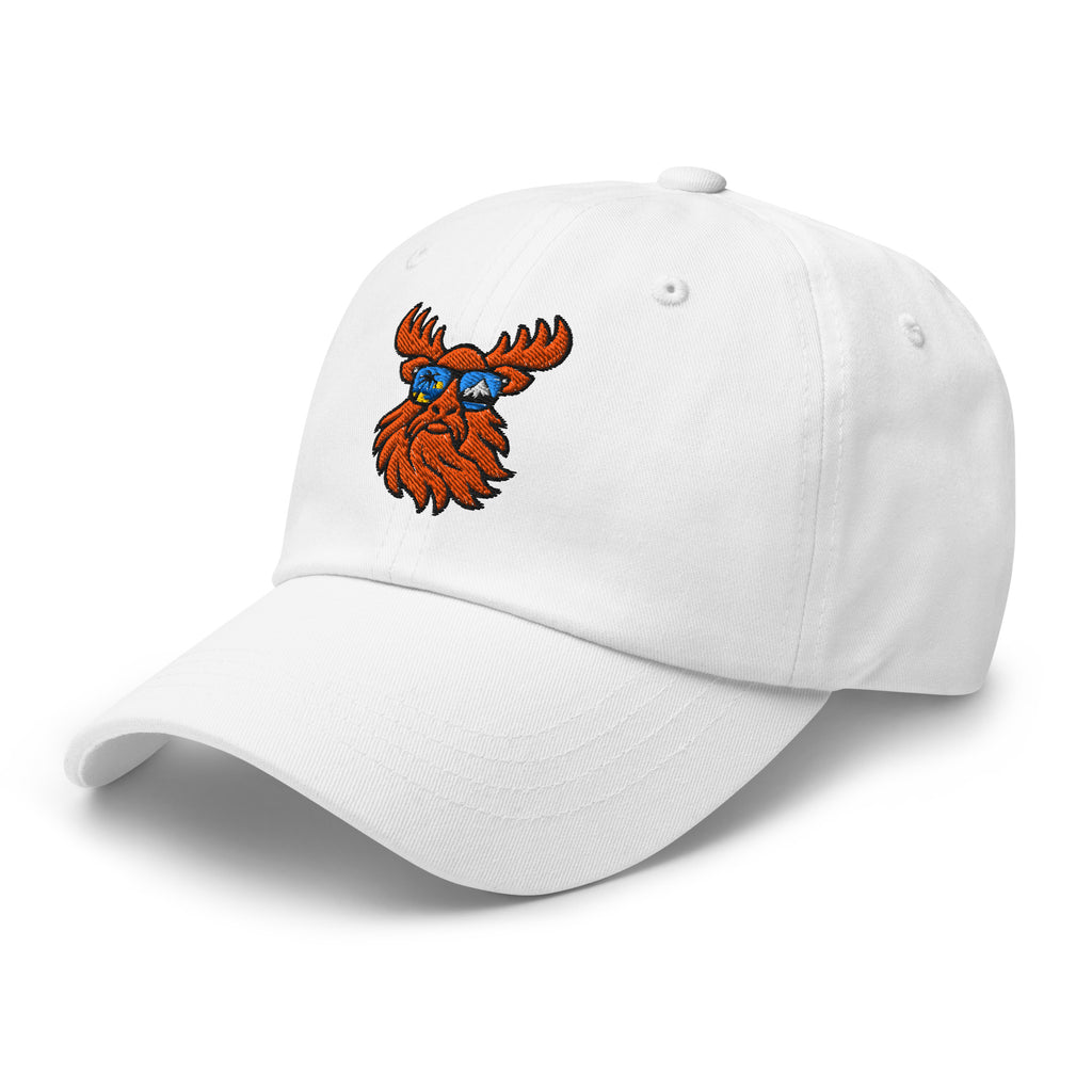 Tropical Moose Embroidered Dad Hat in White, left front view