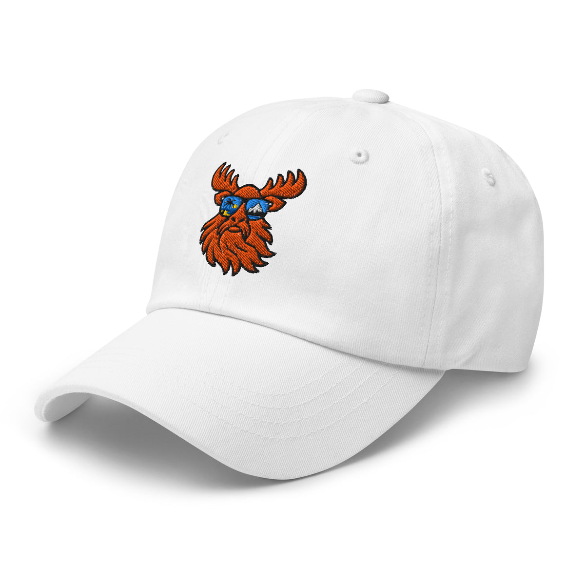 Tropical Moose Embroidered Dad Hat in White, left front view