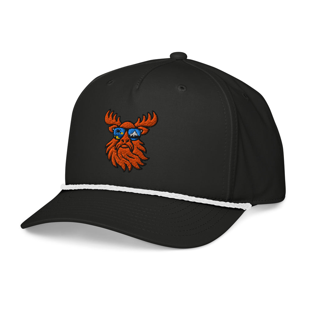Tropical Moose Golf Rope Cap, black with white rope, left front view