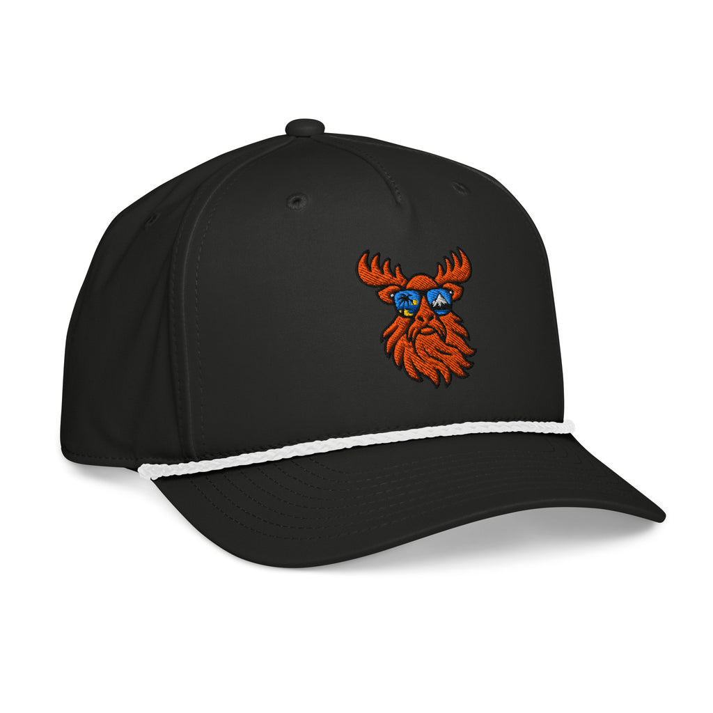 Tropical Moose Golf Rope Cap, black with white rope, right front view