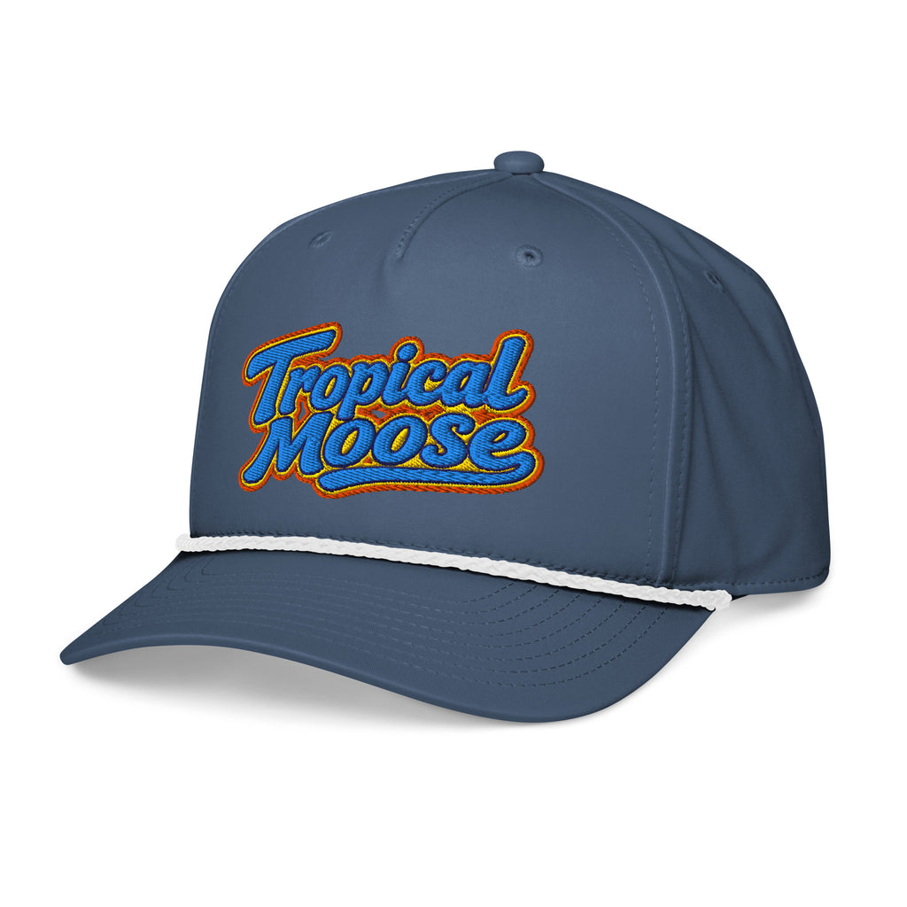Tropical Moose Script Golf Rope Cap, light blue with white rope, left front view