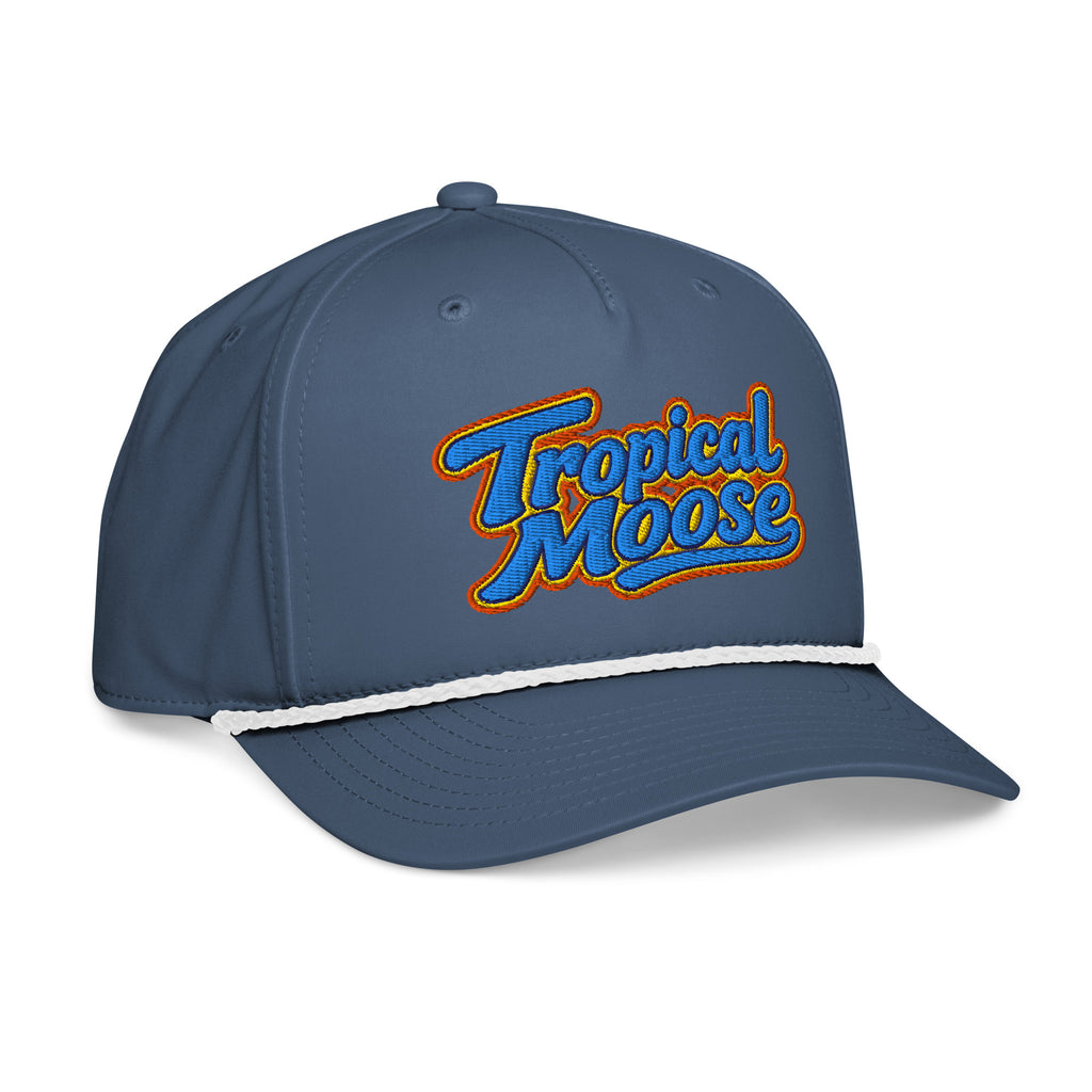 Tropical Moose Script Golf Rope Cap, light blue with white rope, right front view