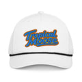 Tropical Moose Script Golf Rope Cap, white with black rope, front view
