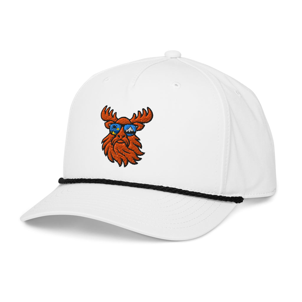 Tropical Moose Golf Rope Cap, white with black rope, left front view