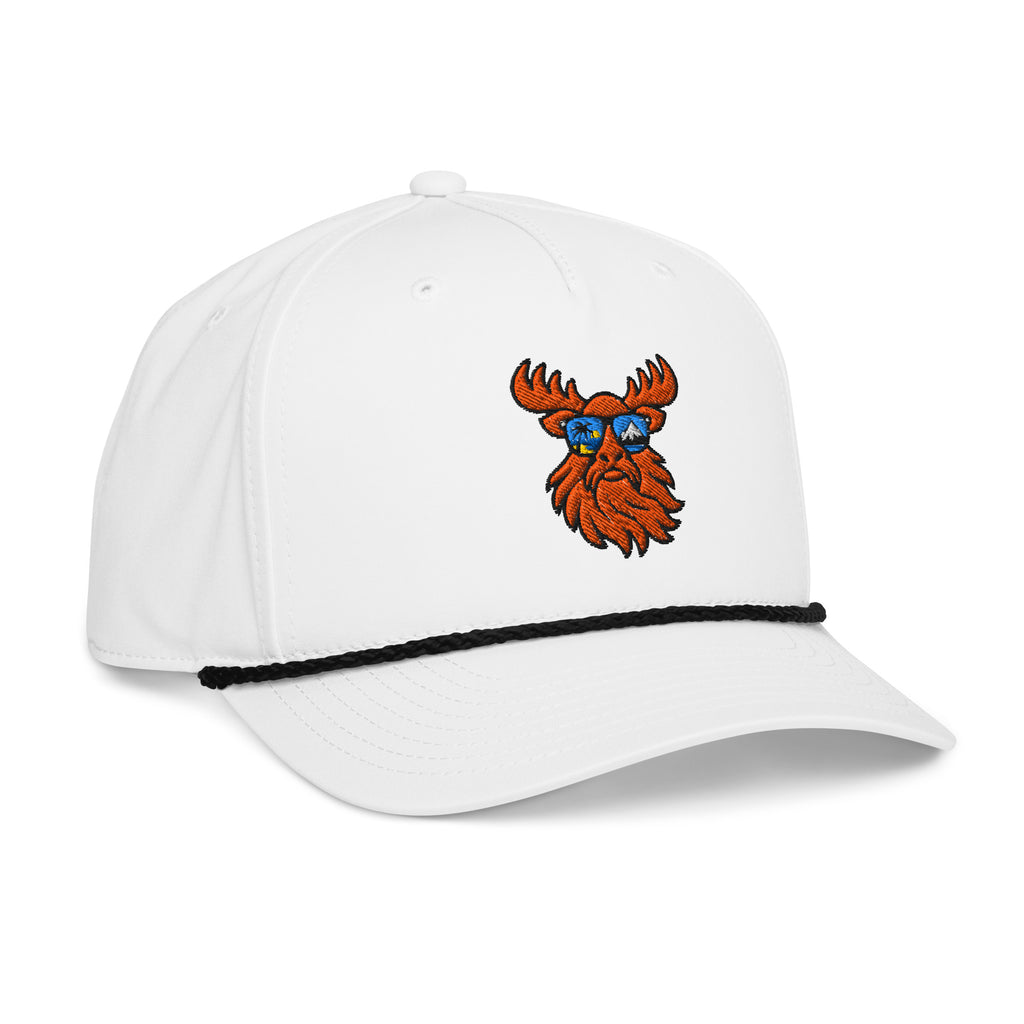 Tropical Moose Golf Rope Cap, white with black rope, right front view