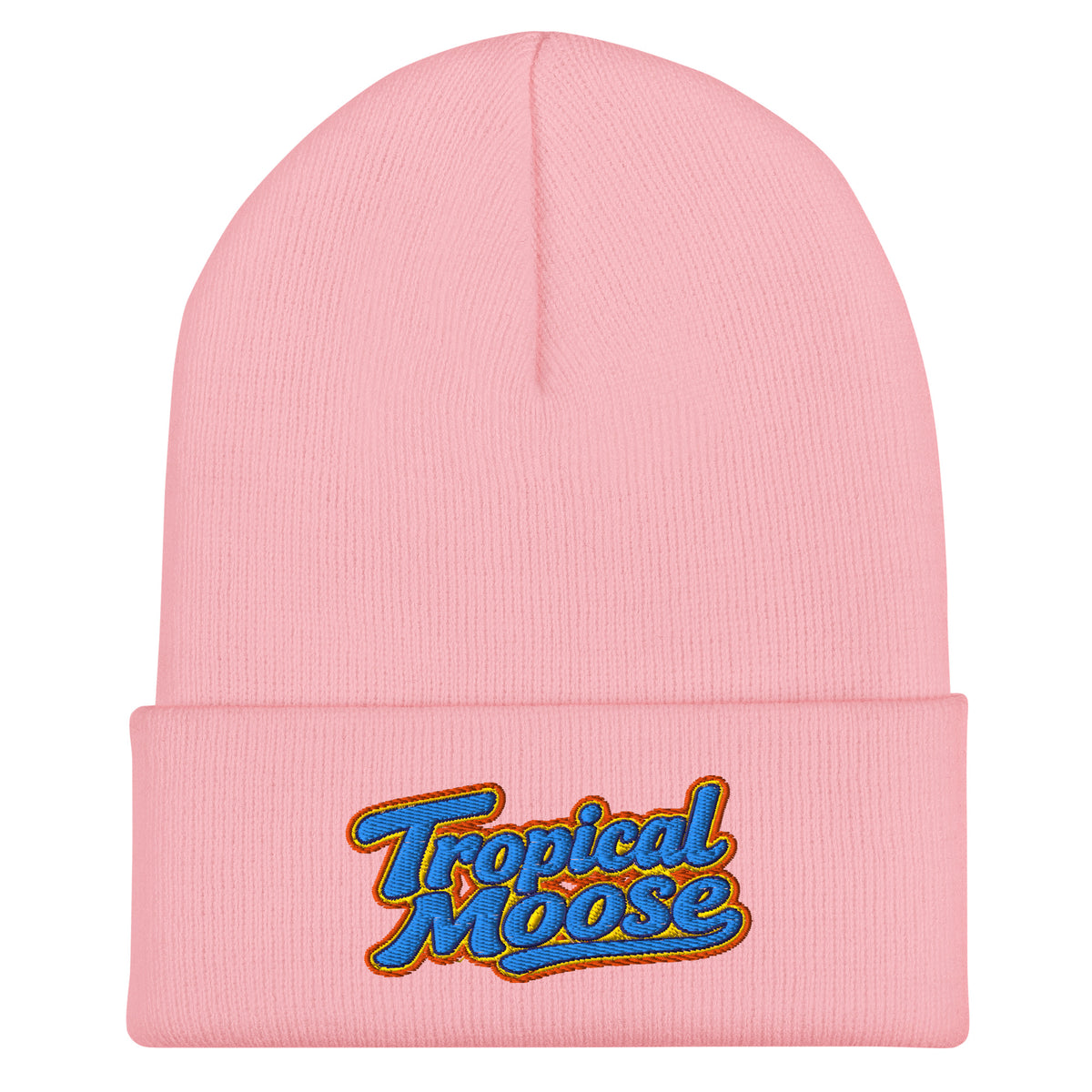 Tropical Moose Script Beanie in Baby Pink