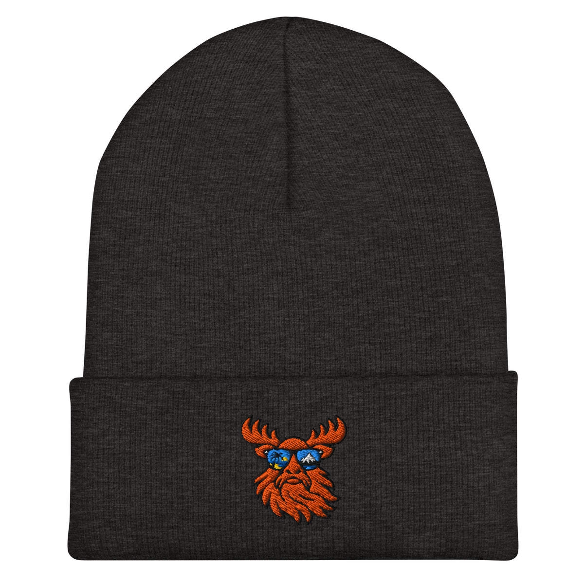 Tropical Moose Embroidered Beanie in Dark Grey