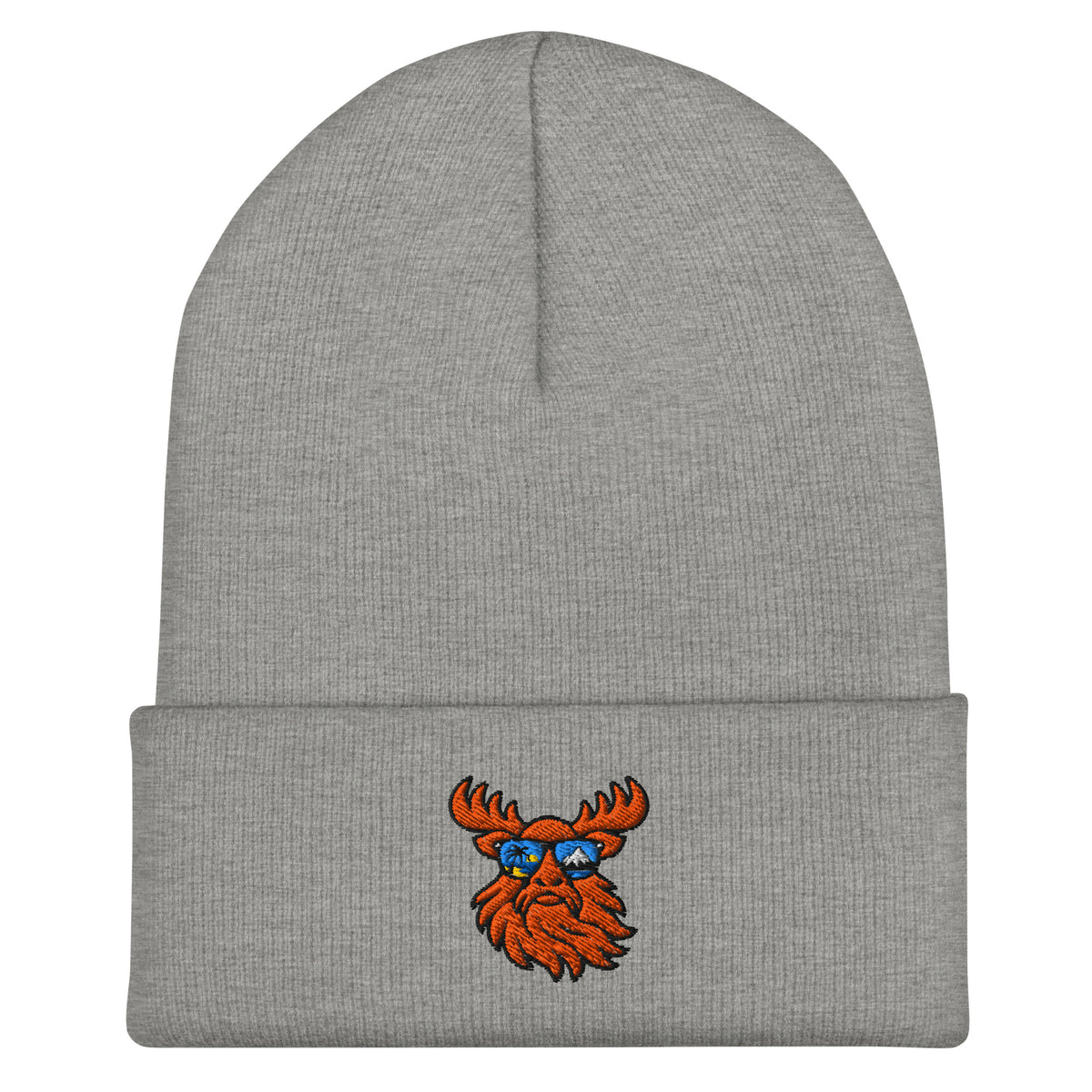 Tropical Moose Embroidered Beanie in Heather Grey