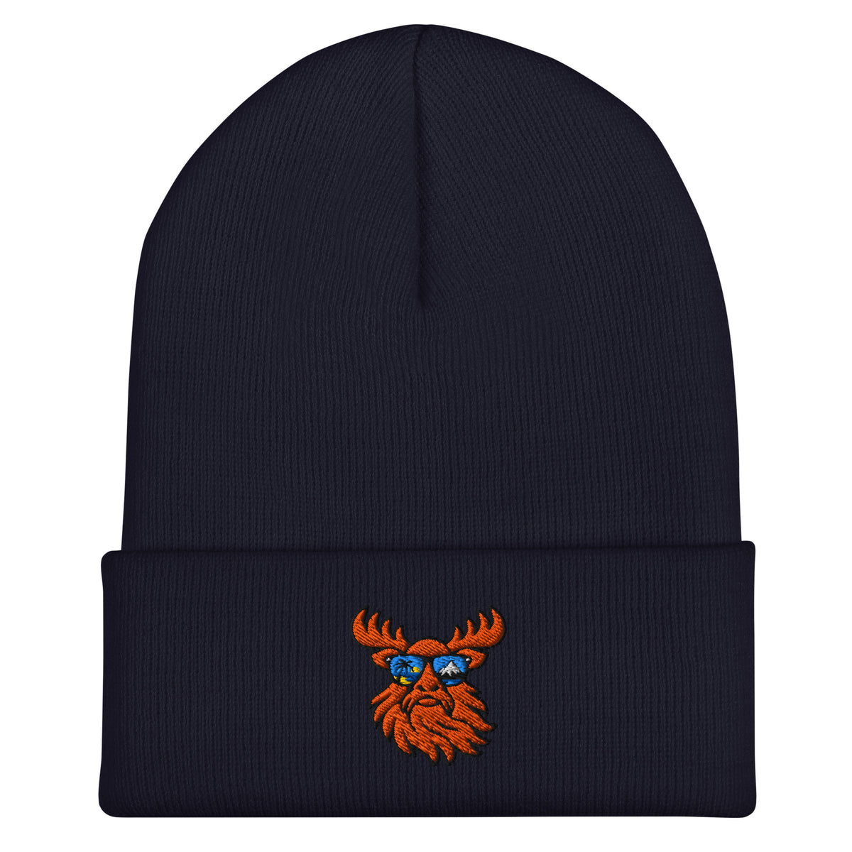 Tropical Moose Embroidered Beanie in Navy