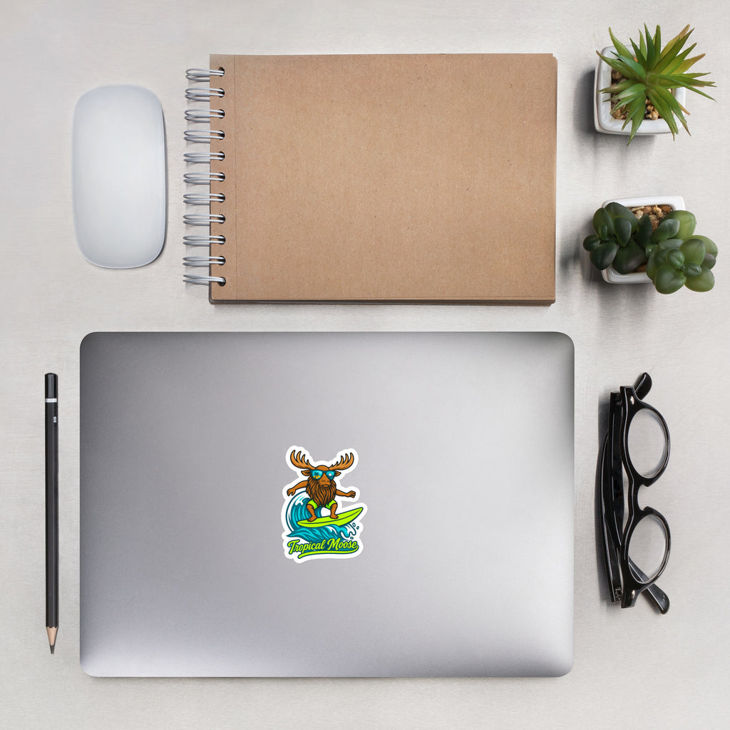 Surf Moose vinyl sticker, 3 inch, lifestyle photo
