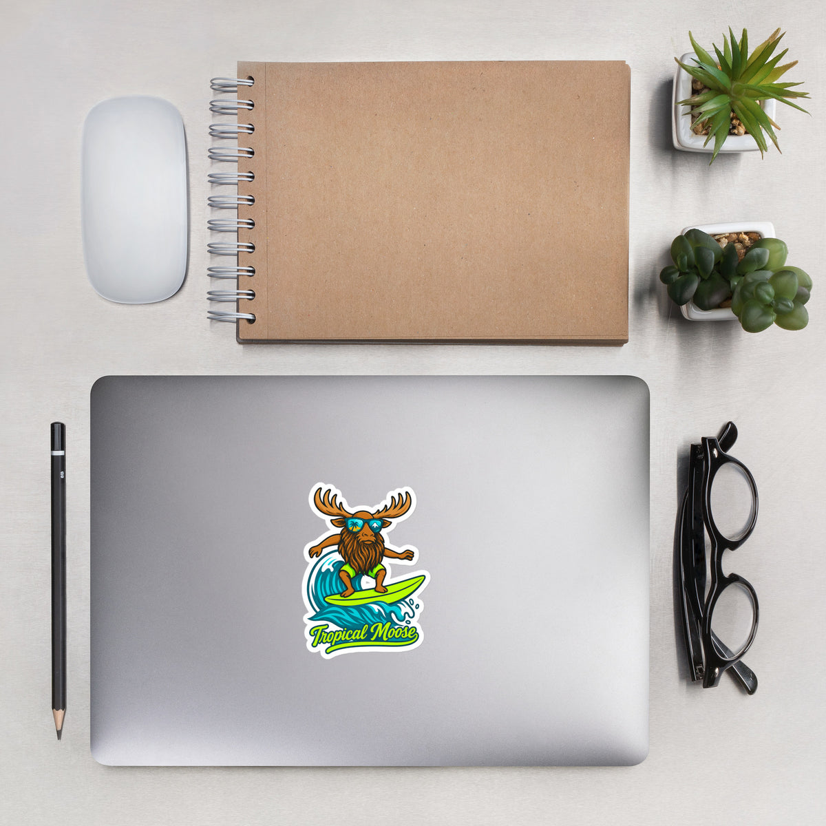 Surf Moose vinyl sticker, 4 inch, lifestyle photo