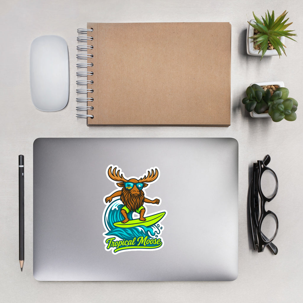 Surf Moose vinyl sticker, 5.5 inch, lifestyle photo