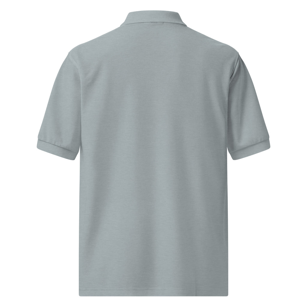 Tropical Moose Script Polo in Cool Heather, back view