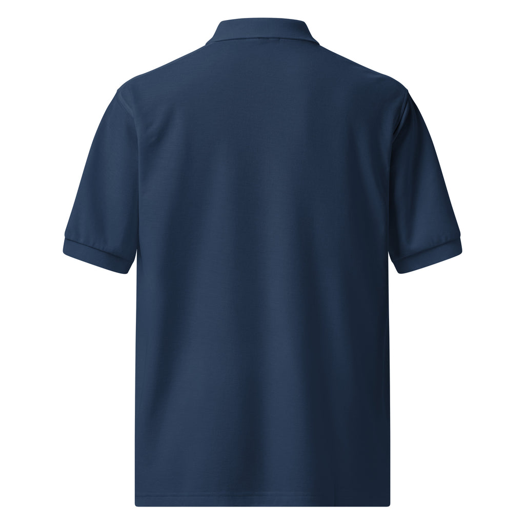Tropical Moose Script Polo in Navy, back view