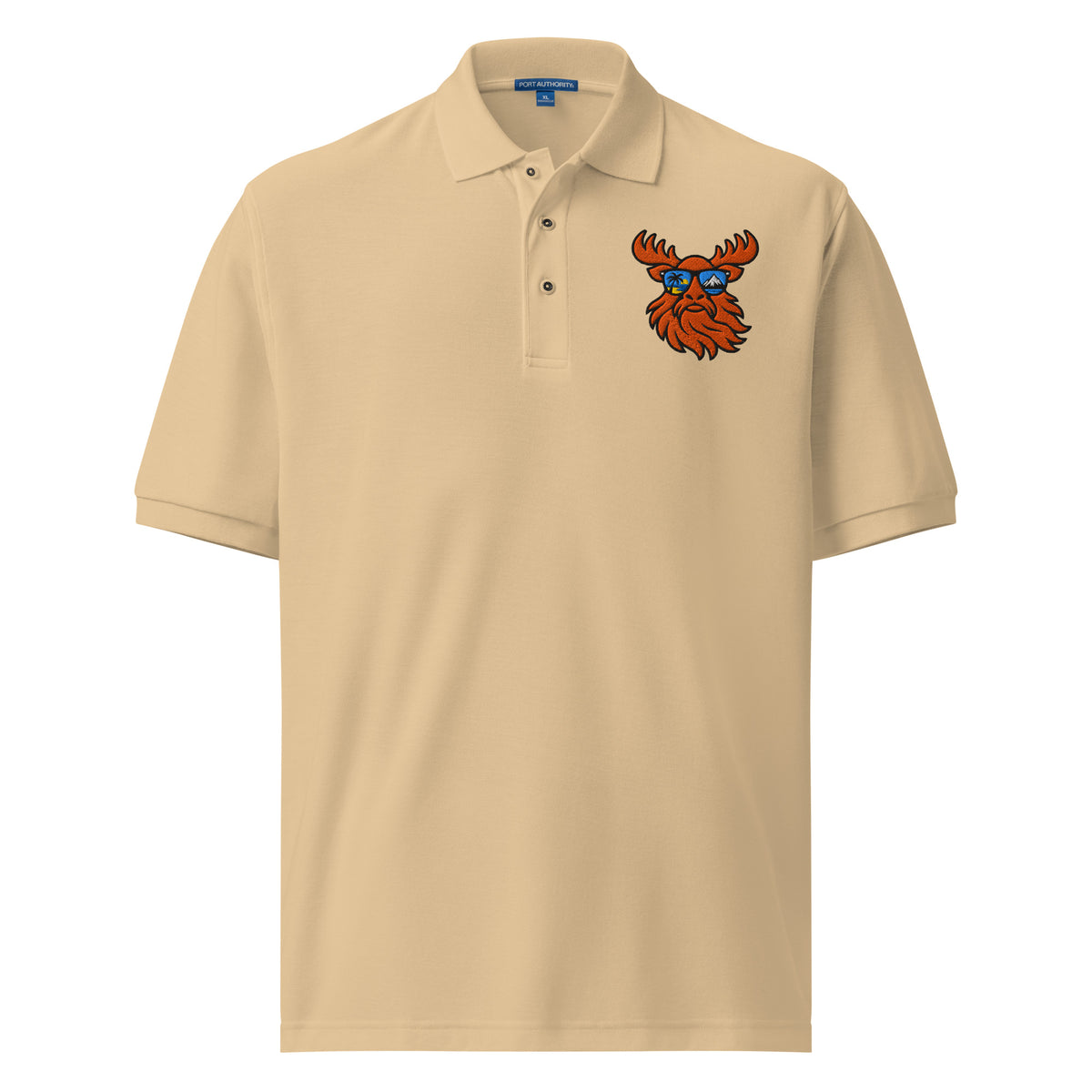 Tropical Moose Embroidered Polo in Stone, front view