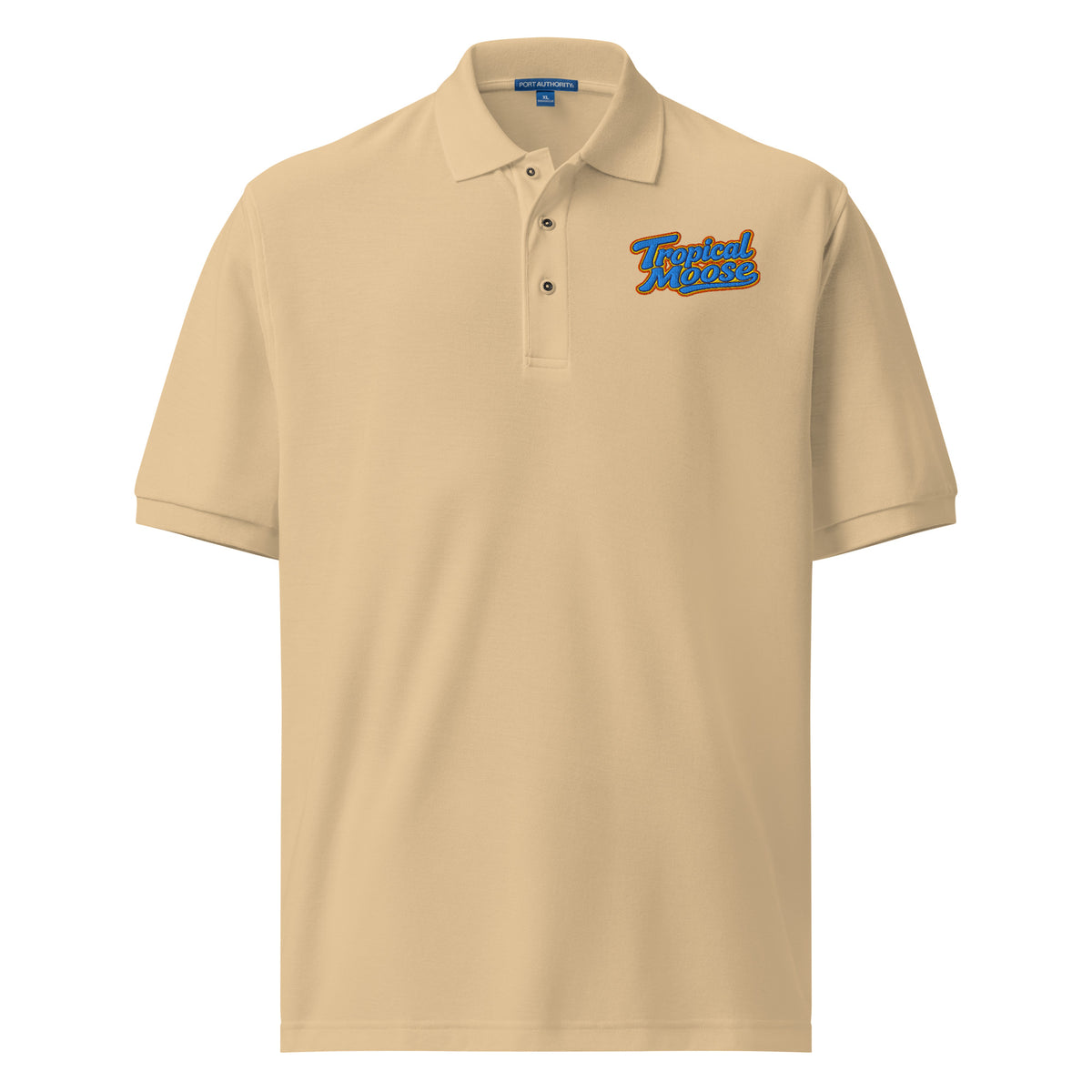 Tropical Moose Script Polo in Stone, front view