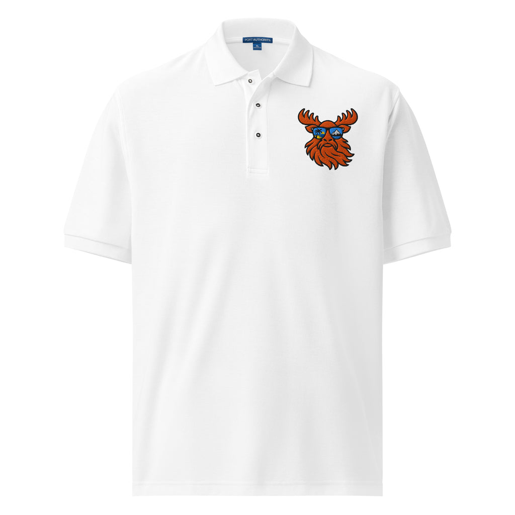 Tropical Moose Embroidered Polo in White, front view