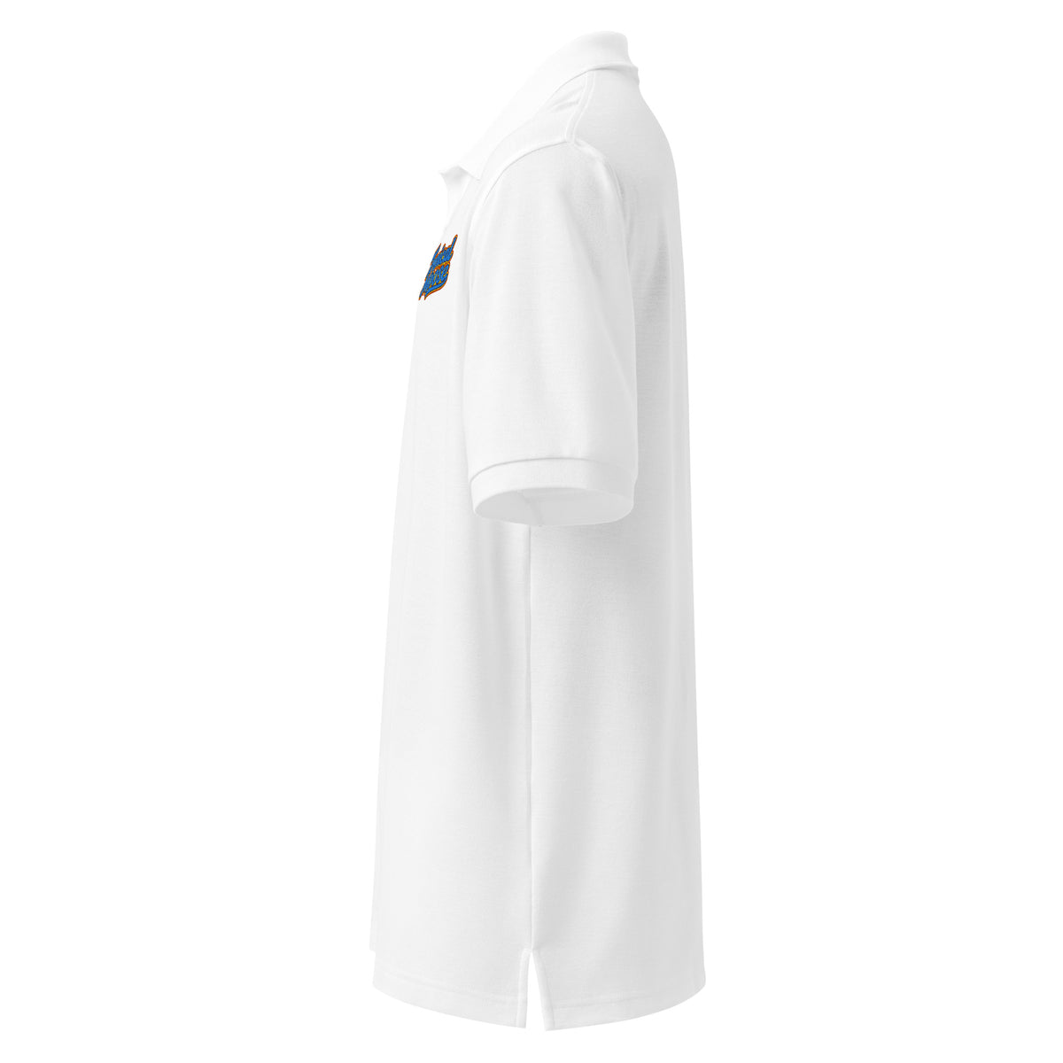 Tropical Moose Script Polo in White, left side view