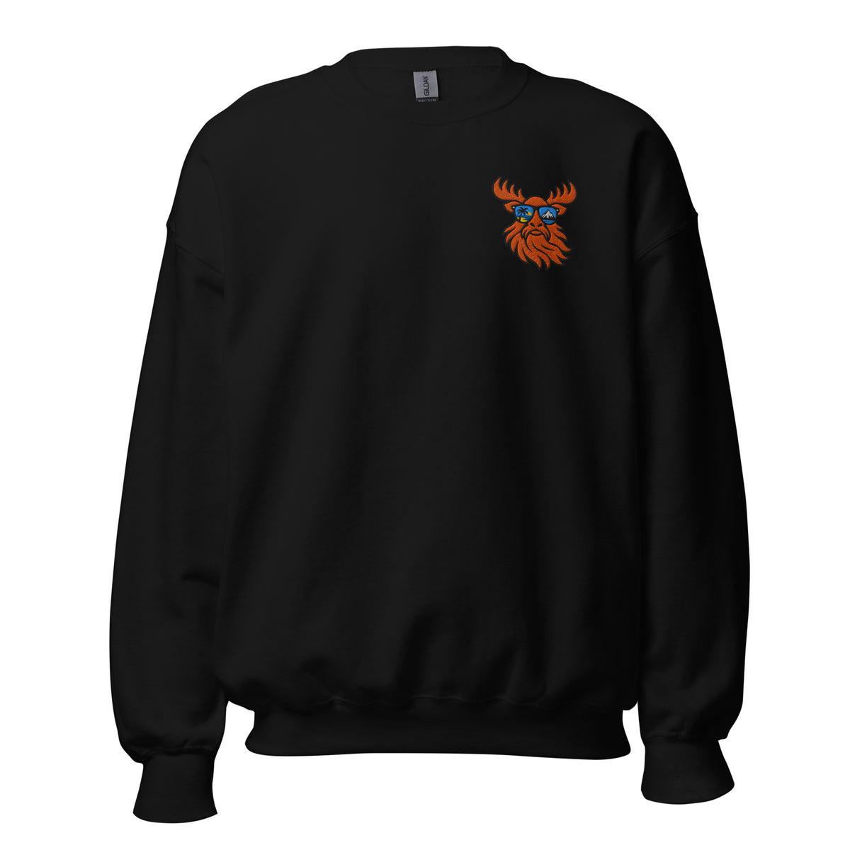 Tropical Moose Embroidered Crewneck in Black, front view