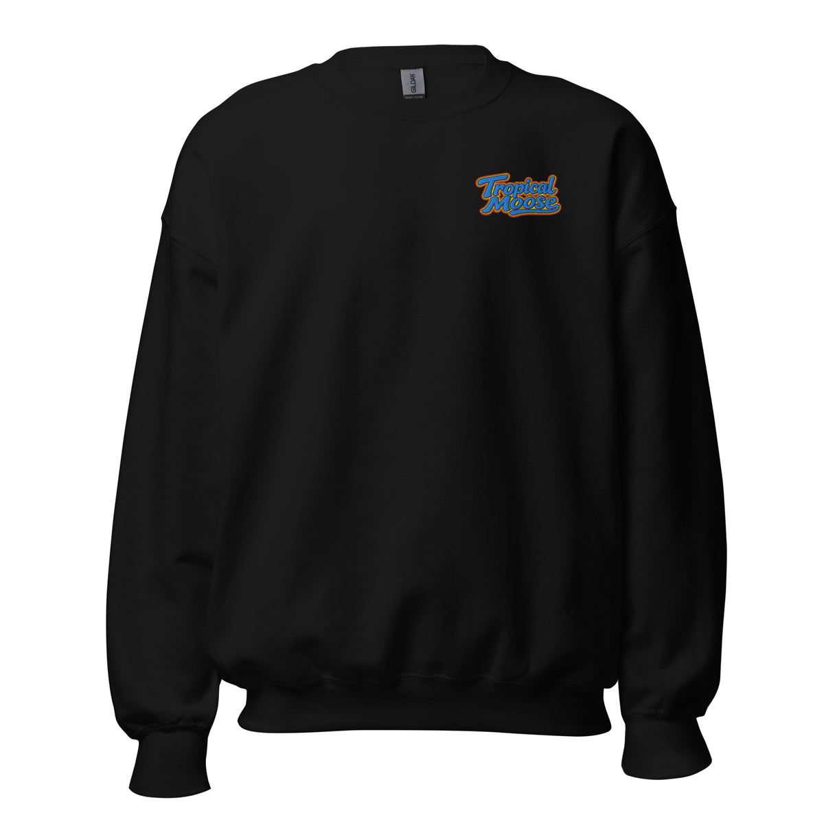 Tropical Moose Script Crewneck in Black, front view