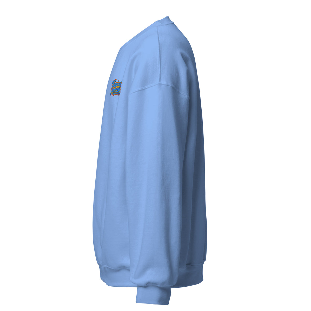 Tropical Moose Script Crewneck in Carolina Blue, left side view