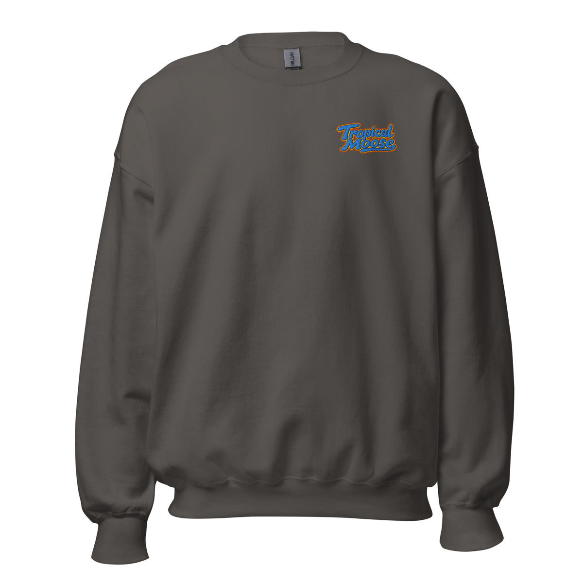 Tropical Moose Script Crewneck in Charcoal, front view