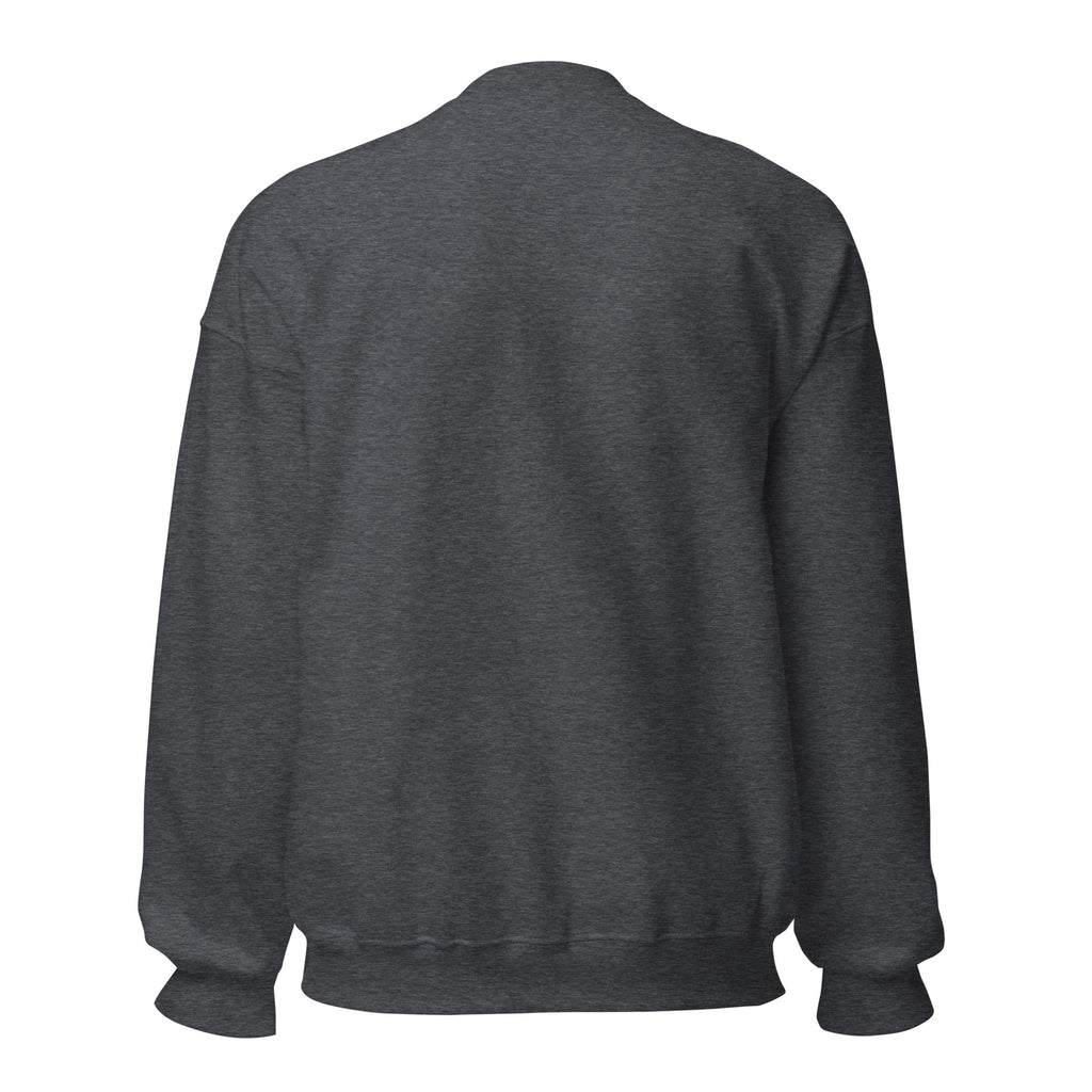 Tropical Moose Script Crewneck in Dark Heather, back view